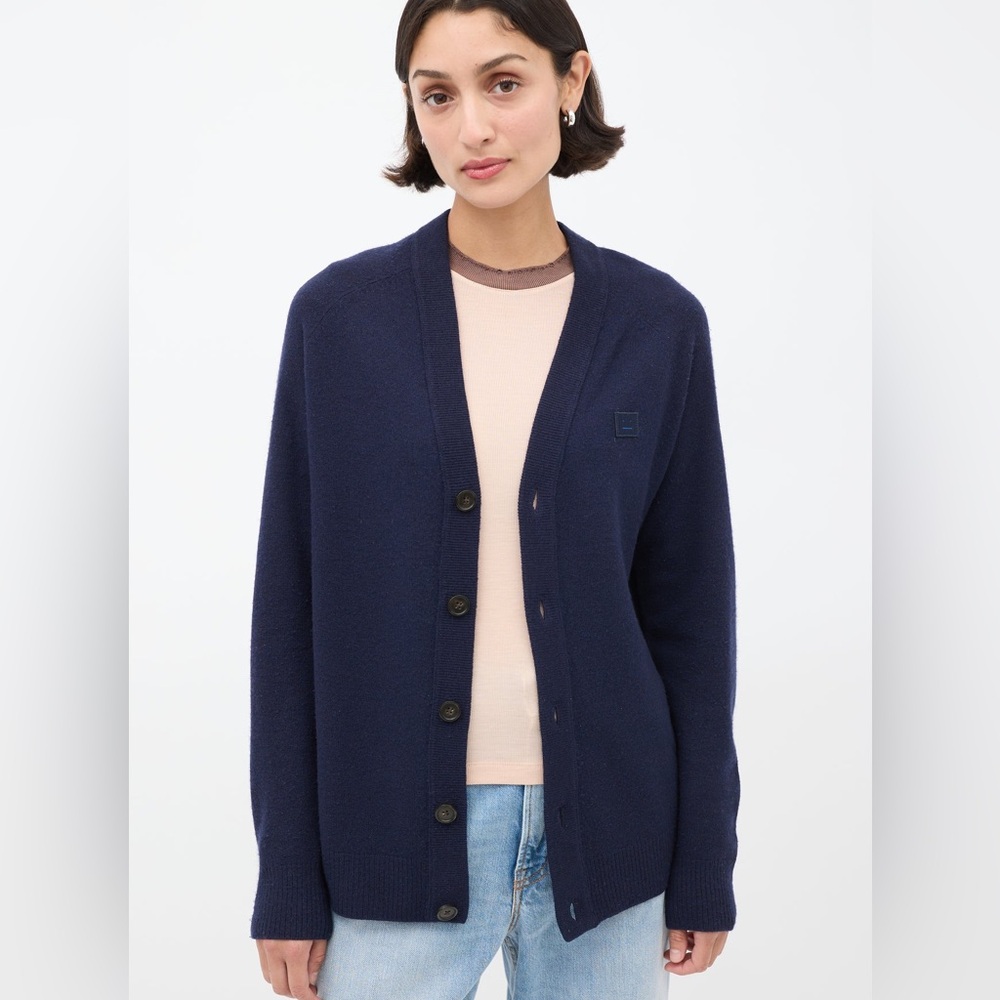 Acne Studios Navy Wool Face Logo Cardigan